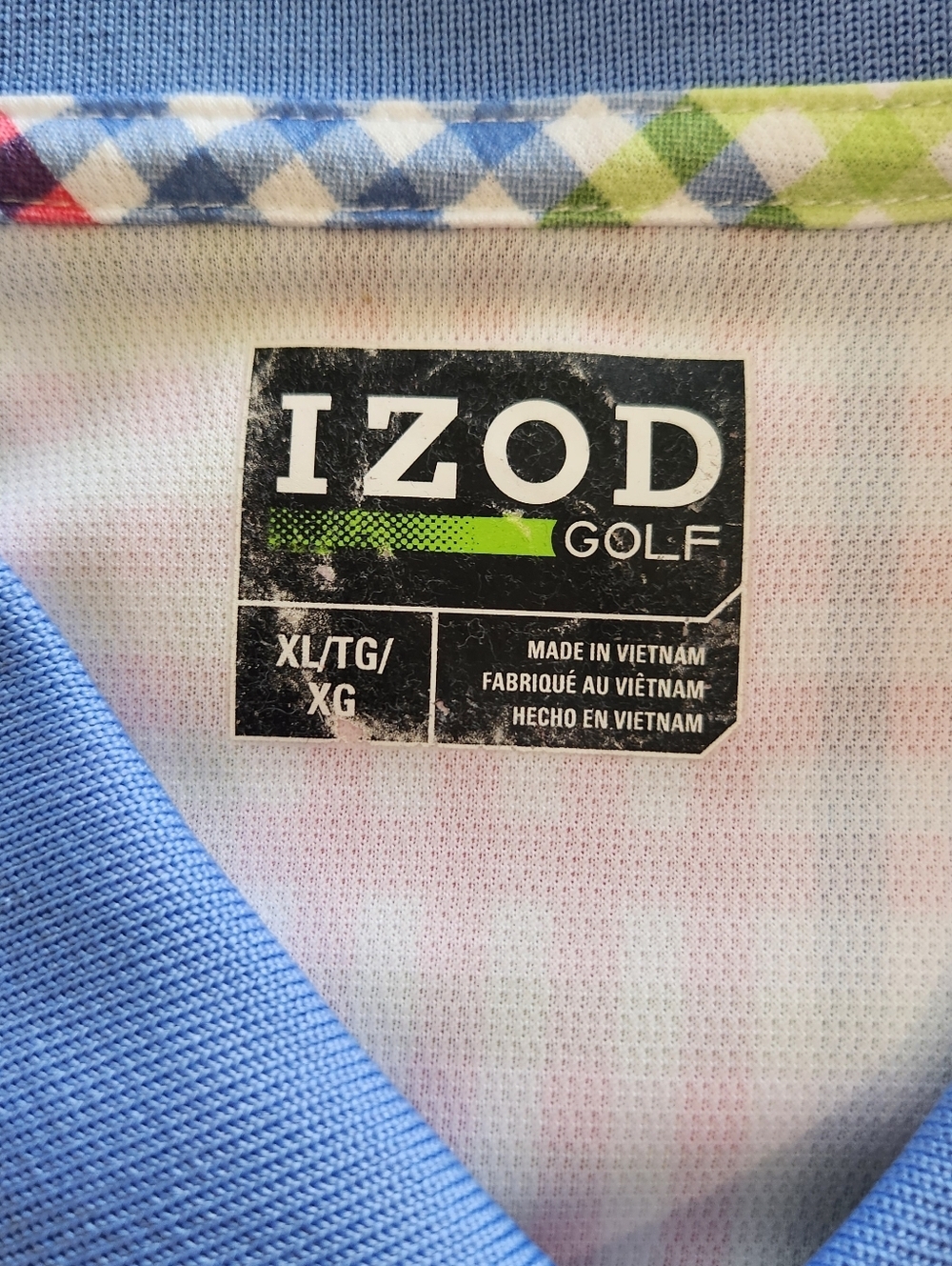 Izod Multicolor Plaid Golf Polo with Light Blue Collar Size Xlarge - Picture 2 of 12